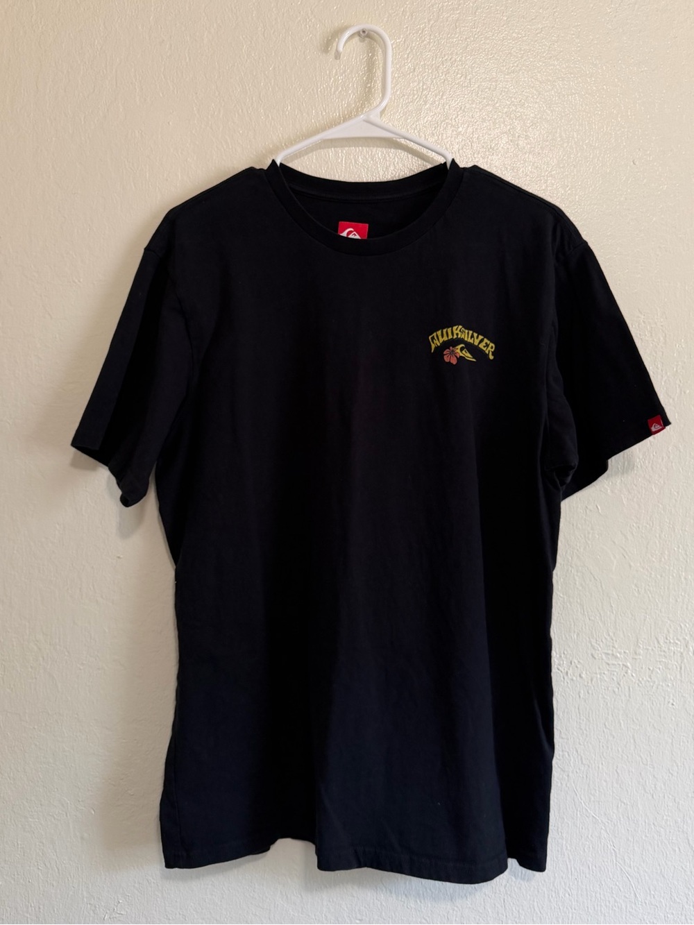 Quiksilver Black Short-Sleeve Tee with Yellow Chest Logo